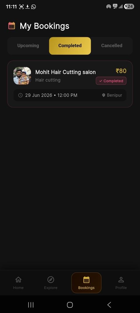 MR Salonix™ app showing a completed booking